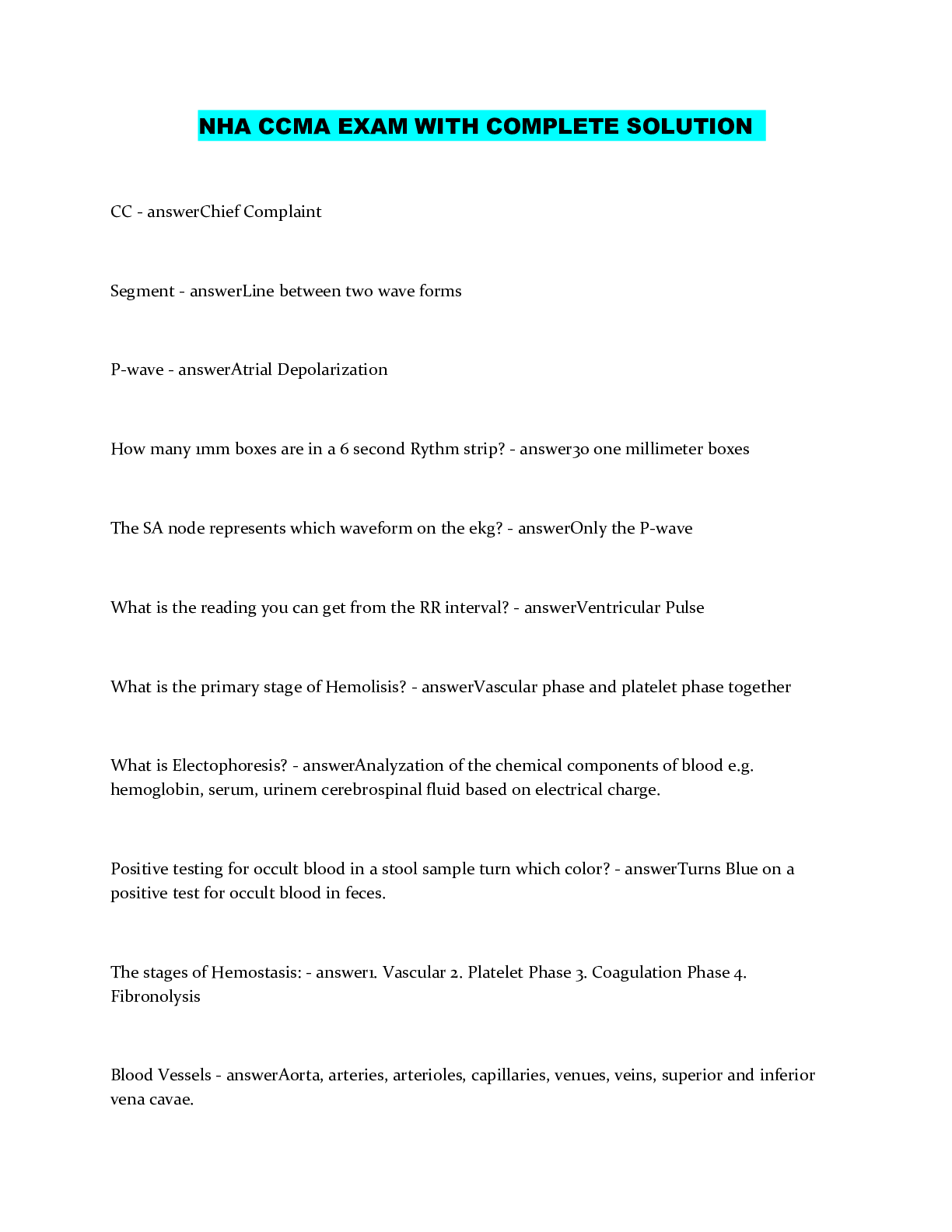 Preview image of NHA CCMA EXAM WITH COMPLETE SOLUTION document